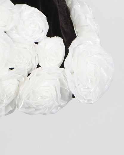 Black Velvet Strapless Dress with White Rose Trim