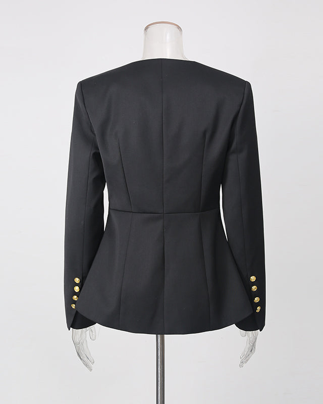 Wavy Neckline Gold Button Asymmetric Hem Jacket