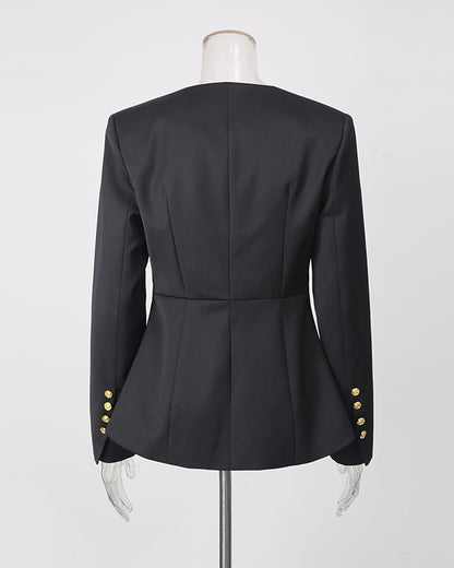 Wavy Neckline Gold Button Asymmetric Hem Jacket
