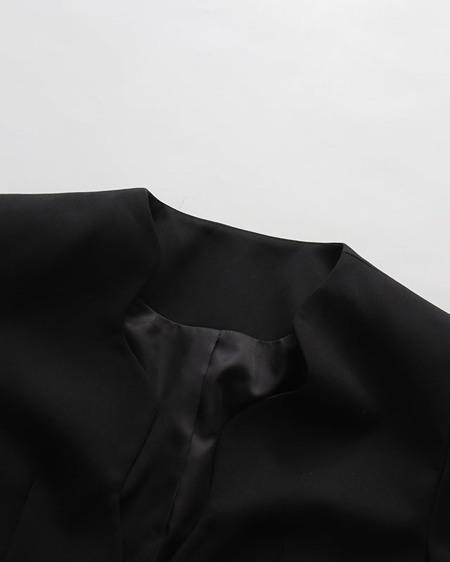 Wavy Neckline Gold Button Asymmetric Hem Jacket