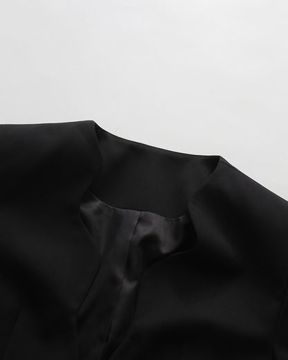 Wavy Neckline Gold Button Asymmetric Hem Jacket
