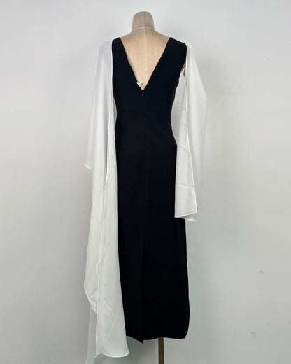 Black White Colorblock Cape Sleeve Maxi Dress