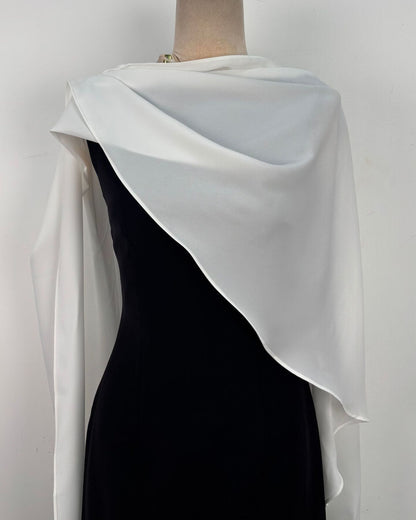 Black White Colorblock Cape Sleeve Maxi Dress
