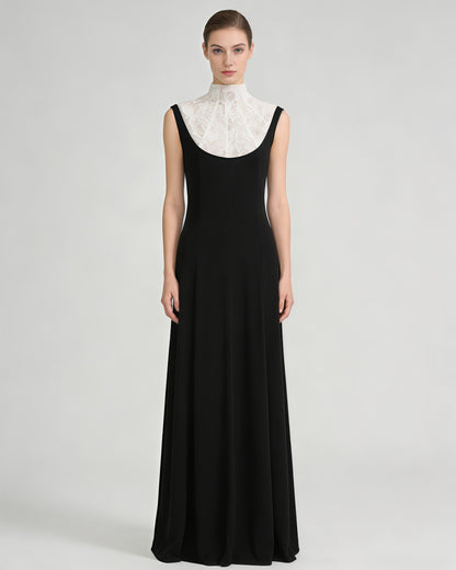 Black White Lace  Sleeveless Maxi Dress