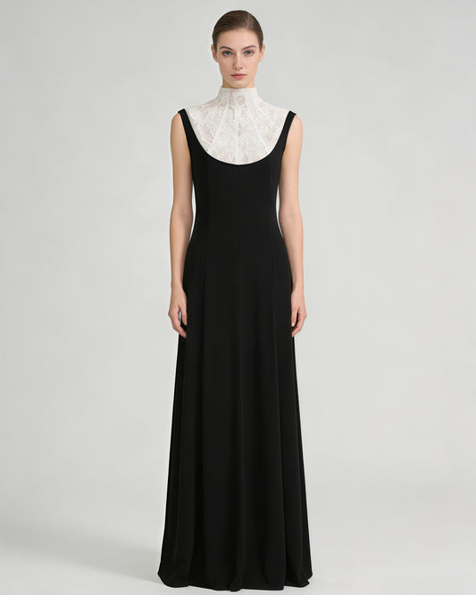 Black White Lace  Sleeveless Maxi Dress