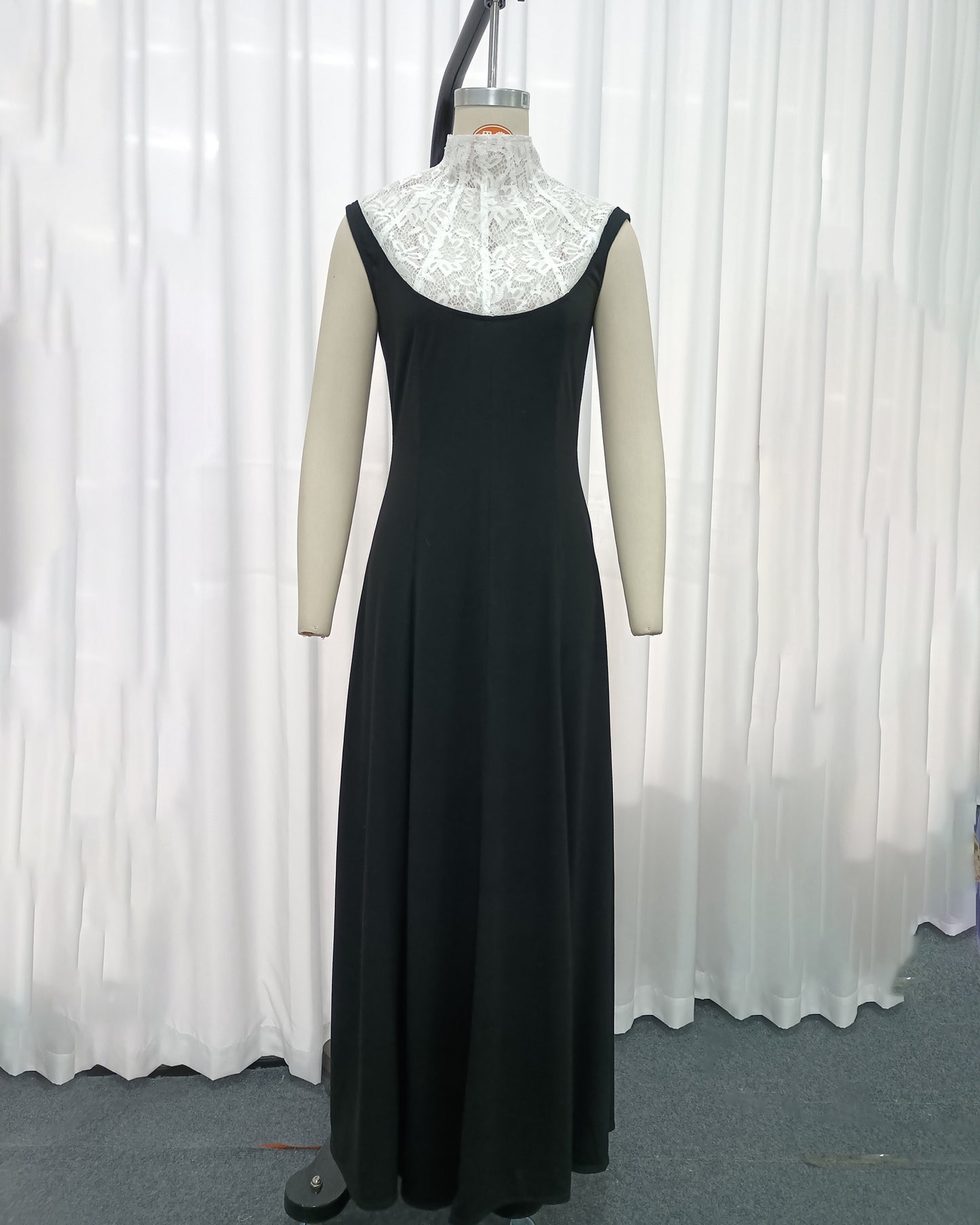 Black White Lace  Sleeveless Maxi Dress