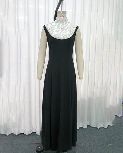 Black White Lace  Sleeveless Maxi Dress