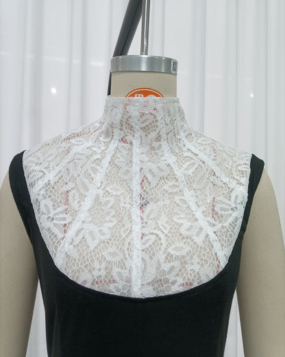 Black White Lace  Sleeveless Maxi Dress