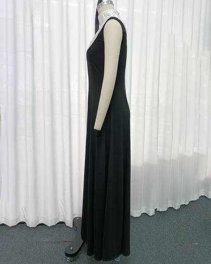 Black White Lace  Sleeveless Maxi Dress