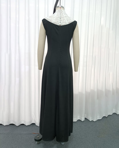 Black White Lace  Sleeveless Maxi Dress