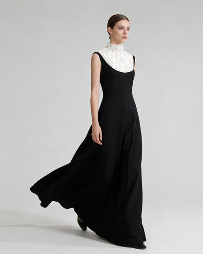 Black White Lace  Sleeveless Maxi Dress