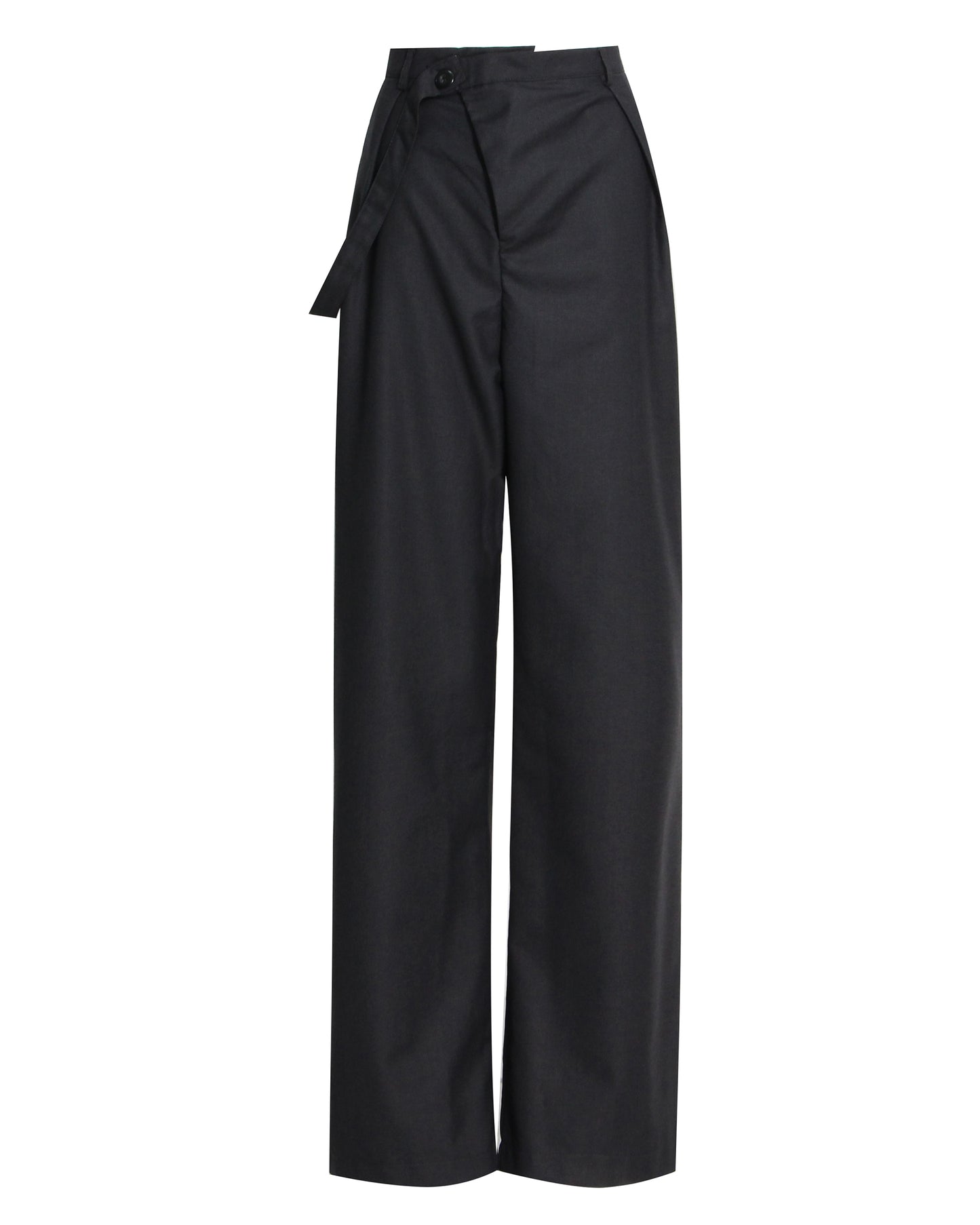 Black Wide-Leg Pants with Asymmetrical Waist Flap