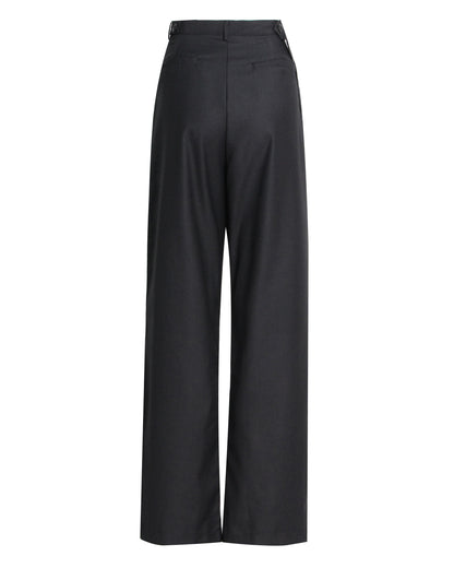 Black Wide-Leg Pants with Asymmetrical Waist Flap