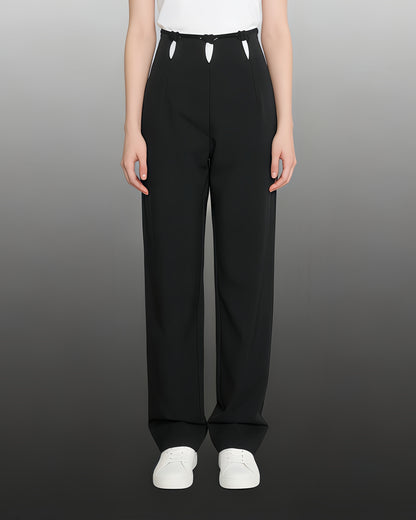 Black Wide-Leg Pants with Contrast Waist Accents