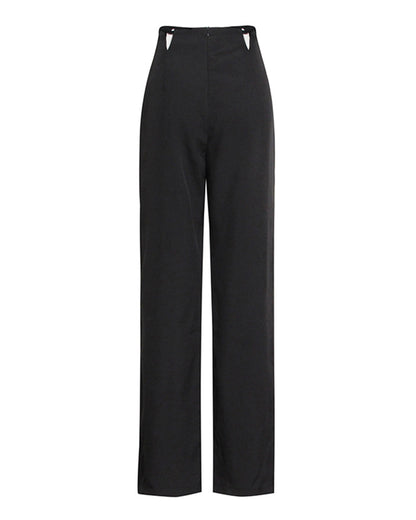 Black Wide-Leg Pants with Contrast Waist Accents