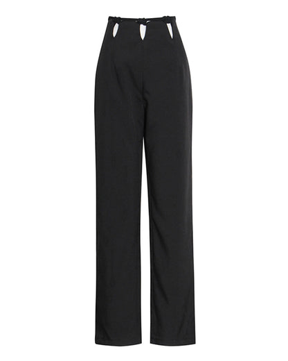 Black Wide-Leg Pants with Contrast Waist Accents