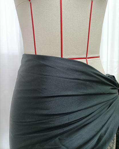 Black Wrap Mini Skirt with Eyelash Lace Trim