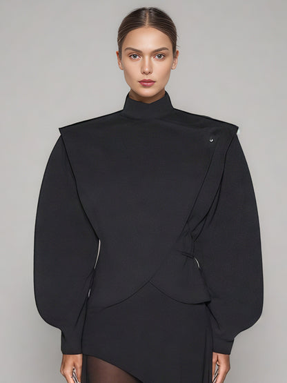 Black Asymmetric Buckle Cropped Jacket