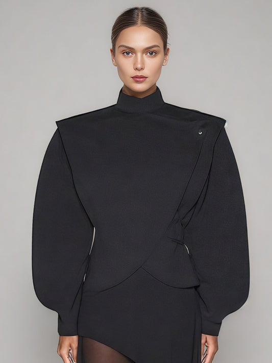Black Asymmetric Buckle Cropped Jacket
