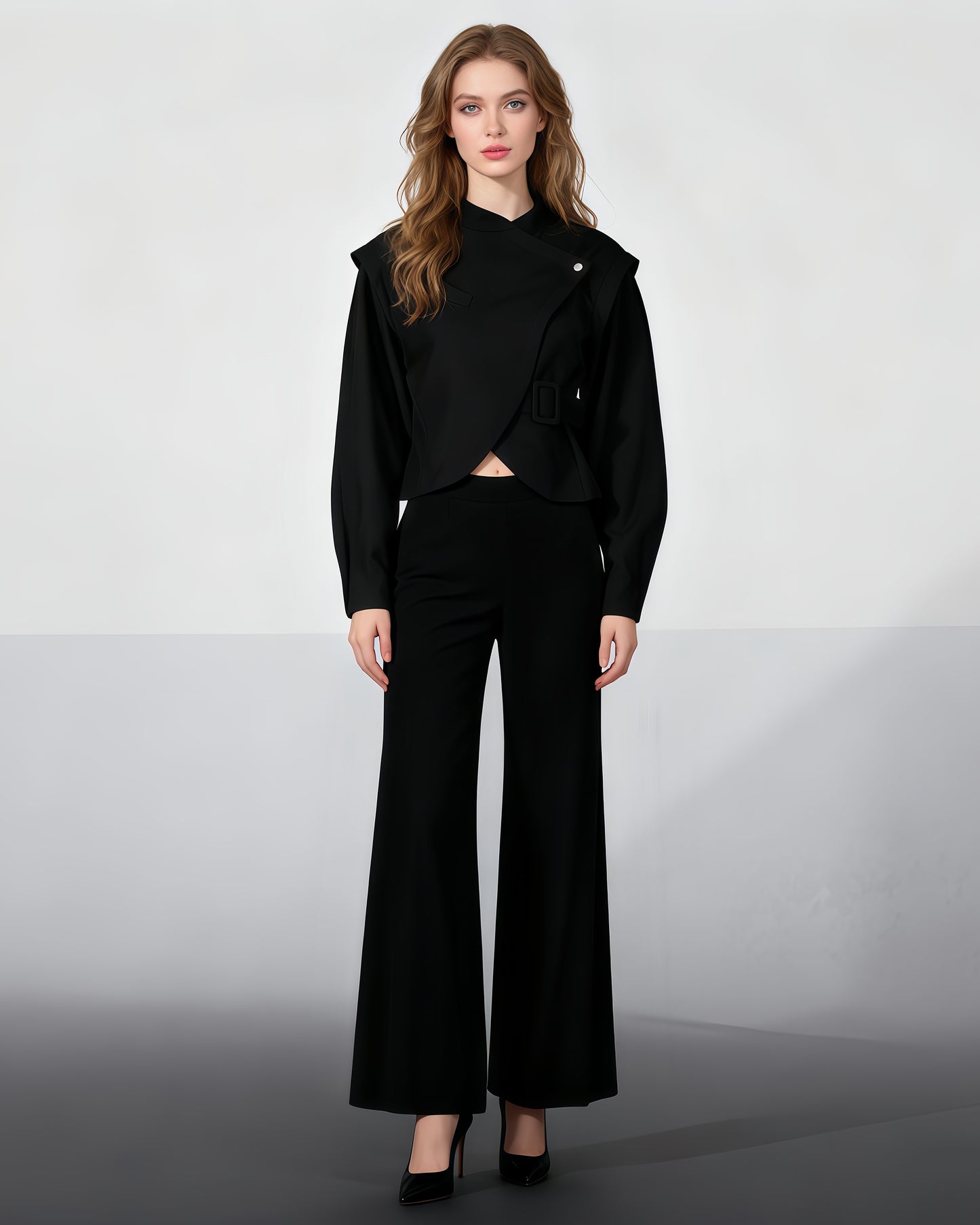 Black Asymmetric Buckle Cropped Jacket