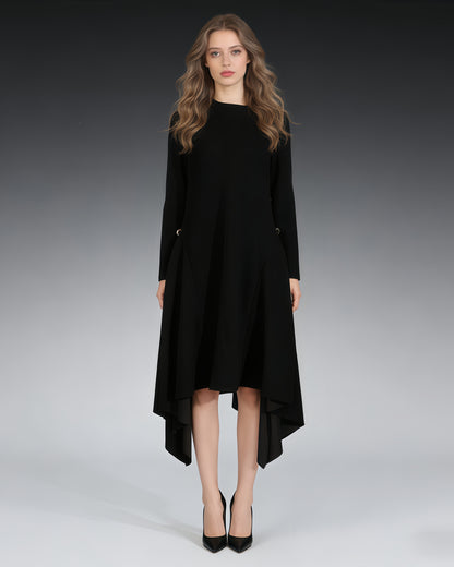 Black Asymmetric Hem Dress with Side Ring