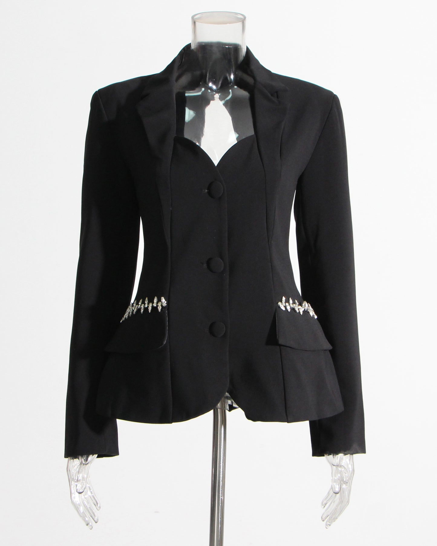 Black Blazer with Crystal Side Accents