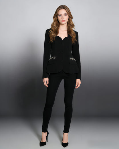 Black Blazer with Crystal Side Accents