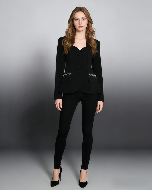 Black Blazer with Crystal Side Accents