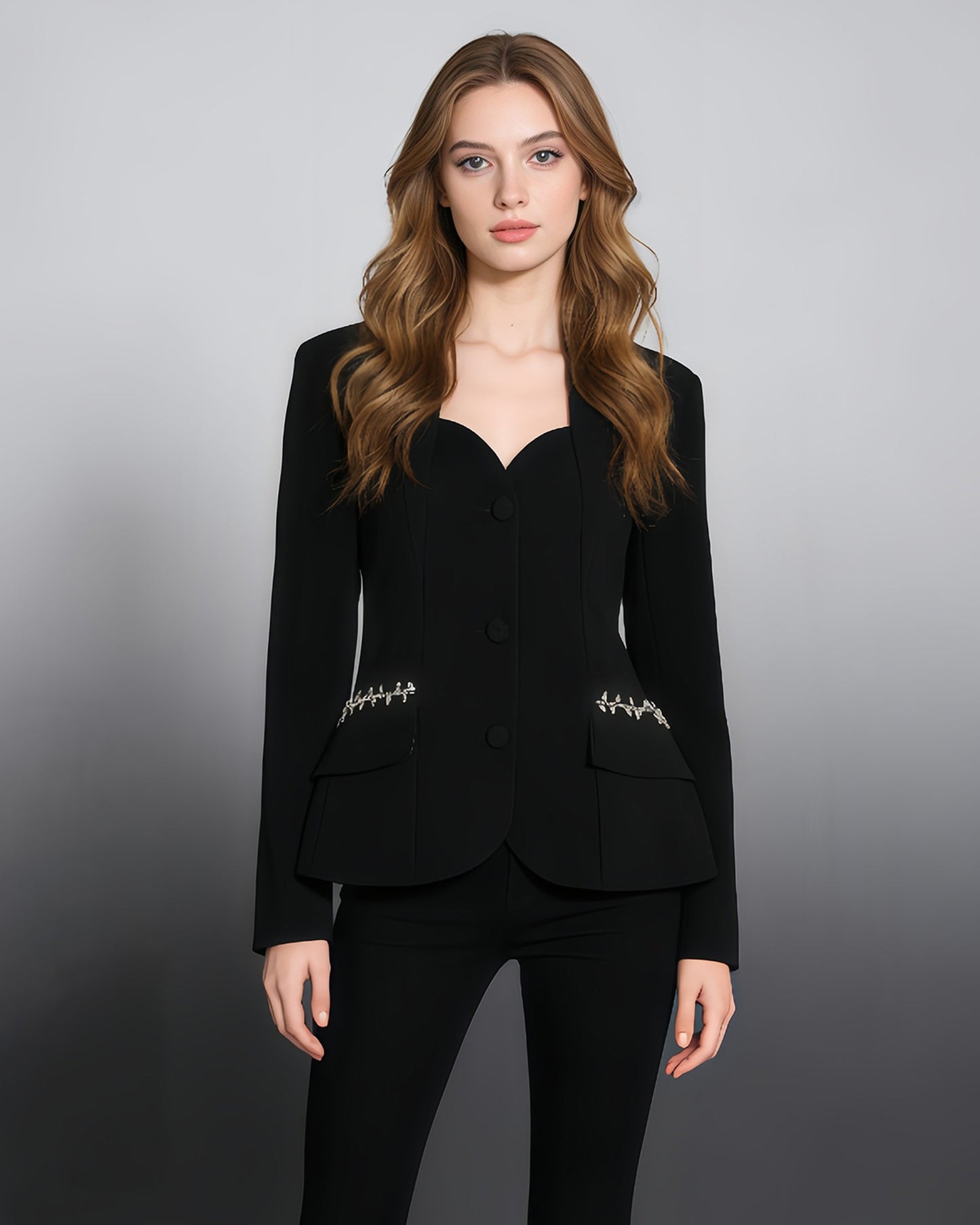Black Blazer with Crystal Side Accents