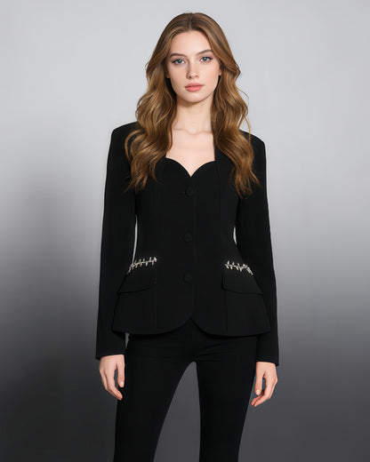 Black Blazer with Crystal Side Accents