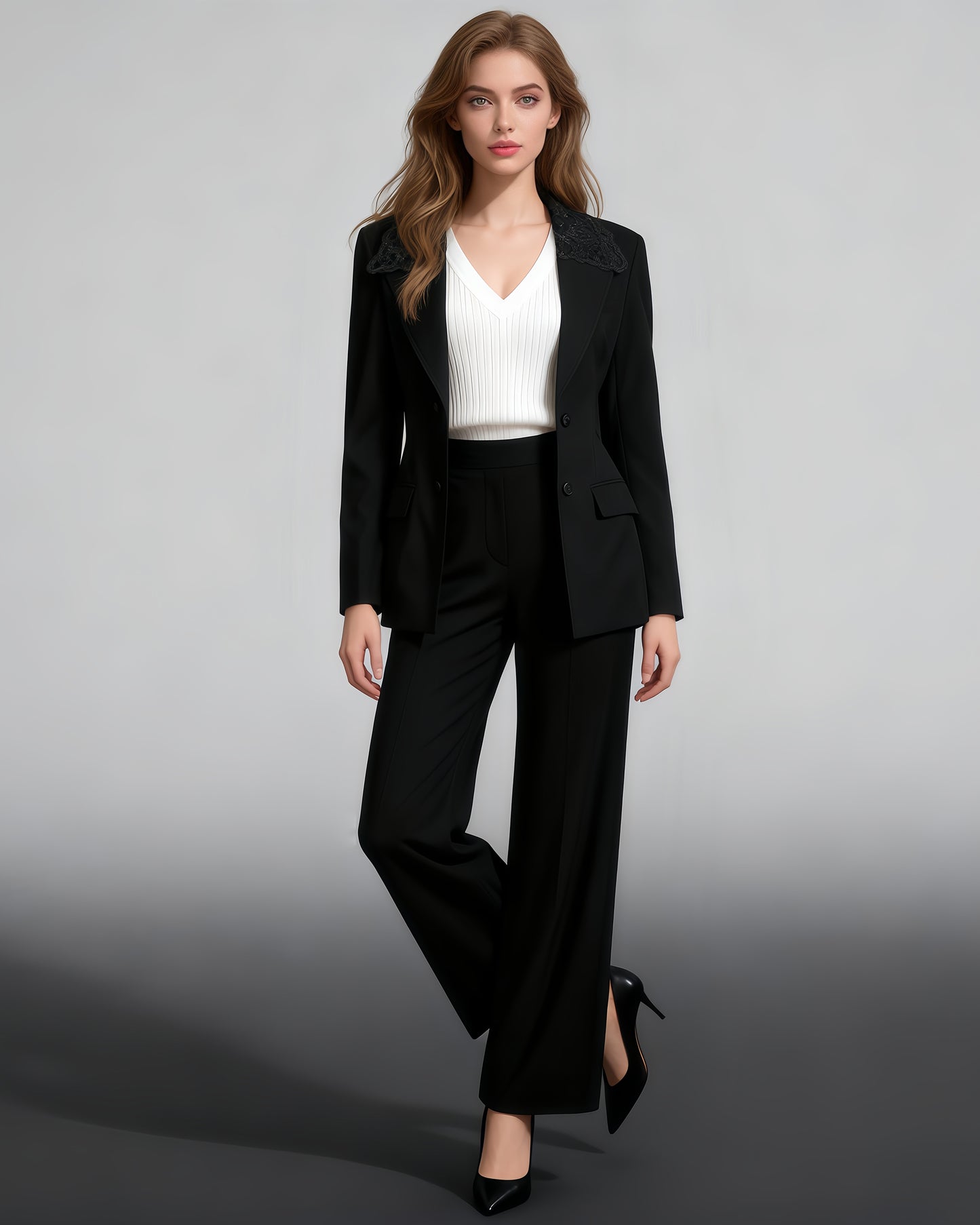 Black Blazer with Lace Collar & Back Cutout
