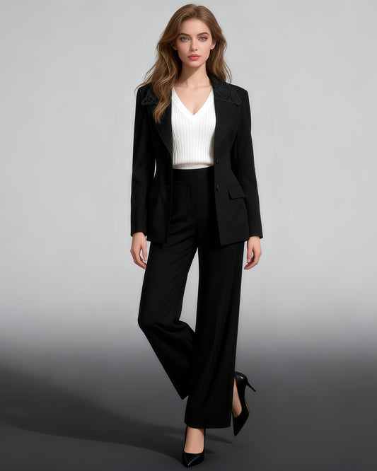 Black Blazer with Lace Collar & Back Cutout
