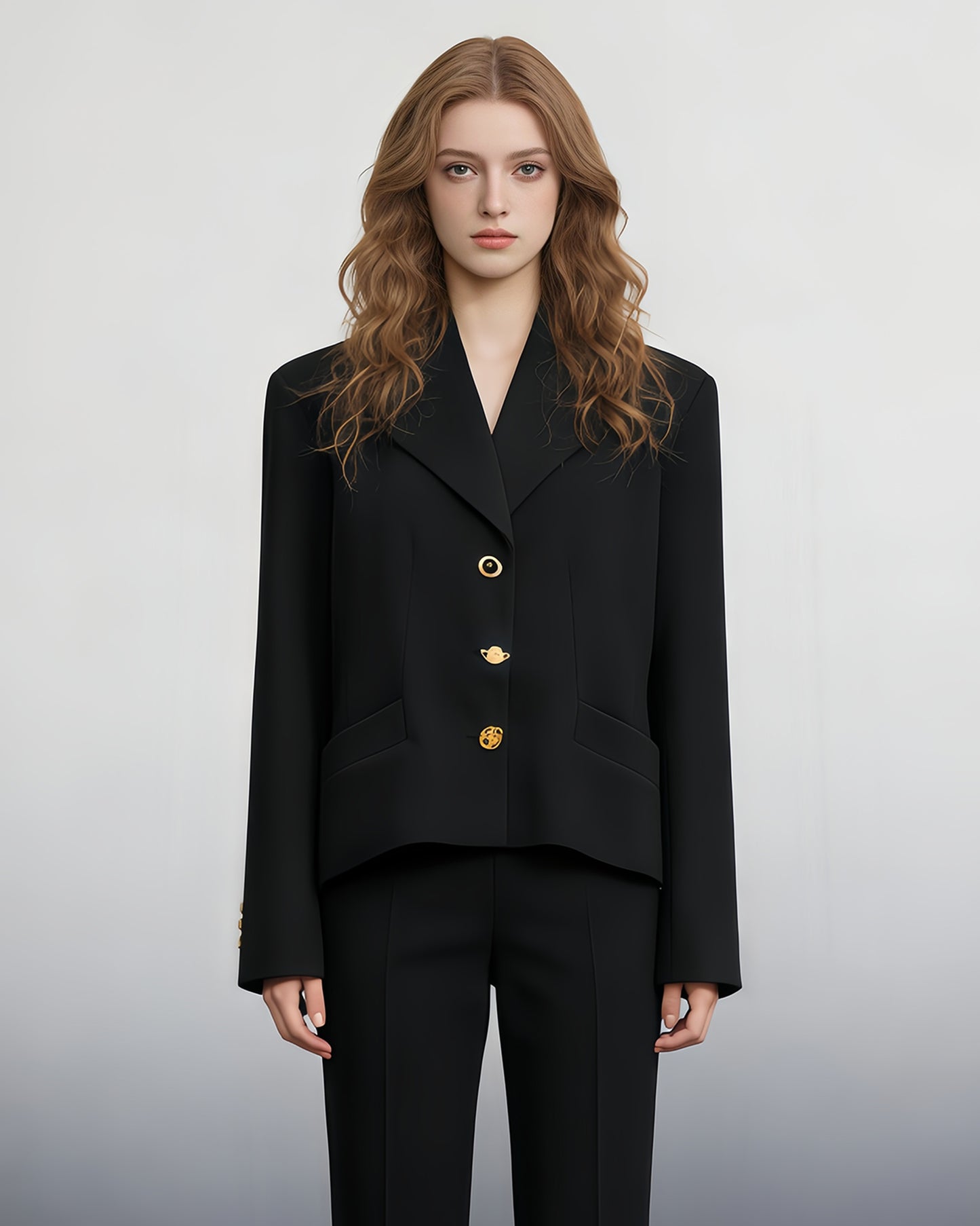Black Blazer with Unique Gold Button