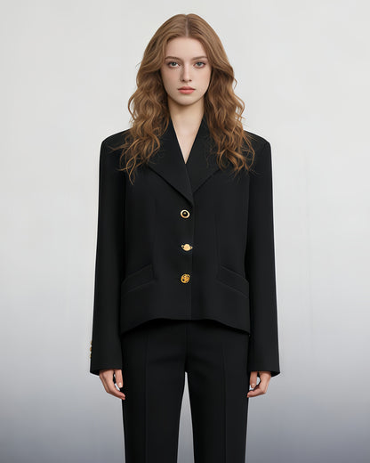 Black Blazer with Unique Gold Button