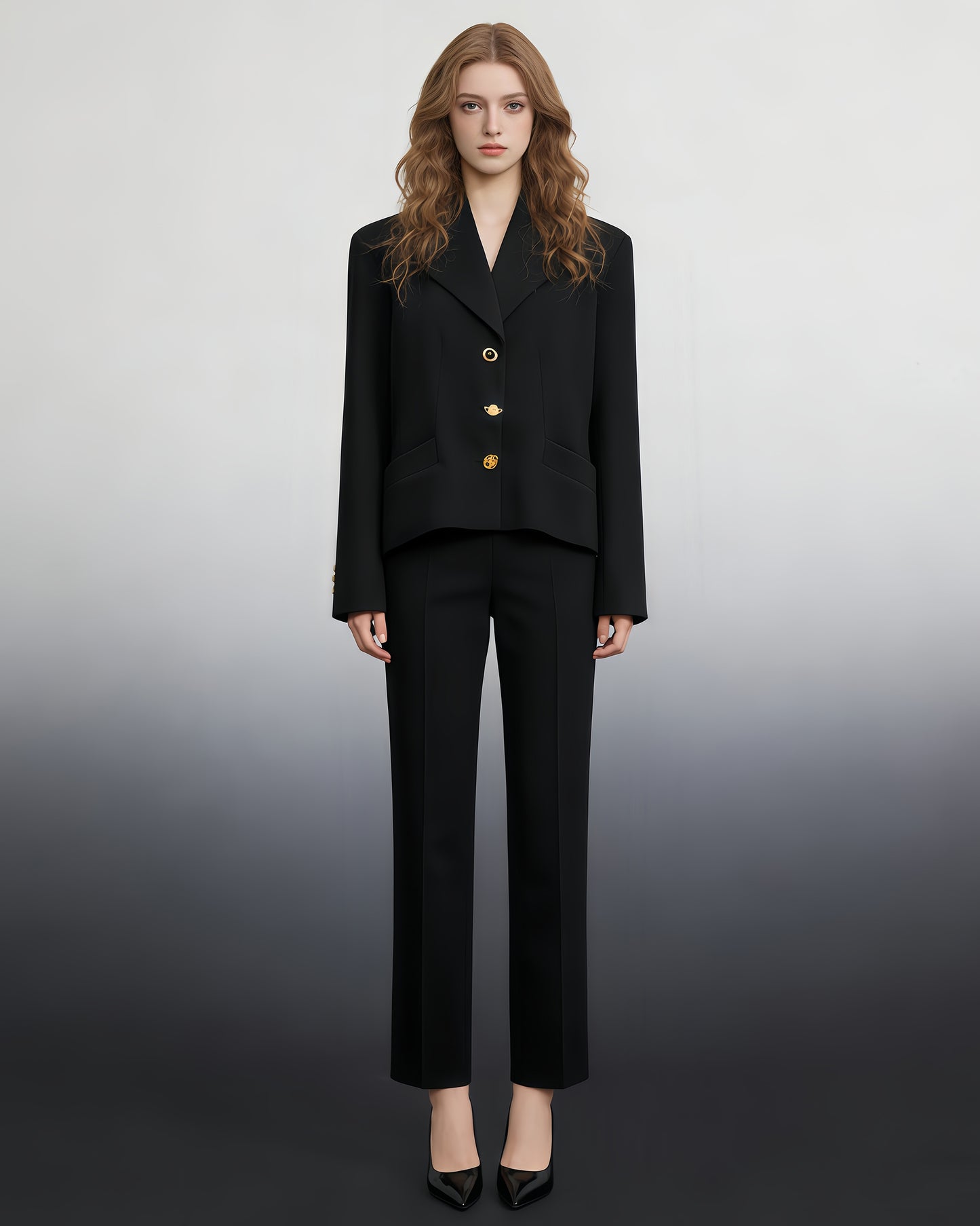 Black Blazer with Unique Gold Button