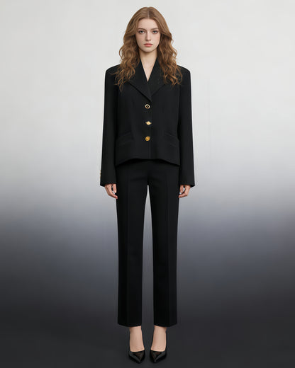 Black Blazer with Unique Gold Button