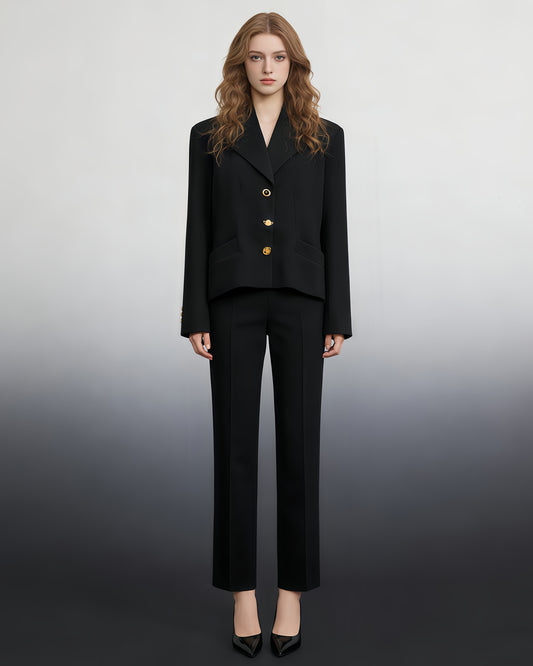 Black Blazer with Unique Gold Button