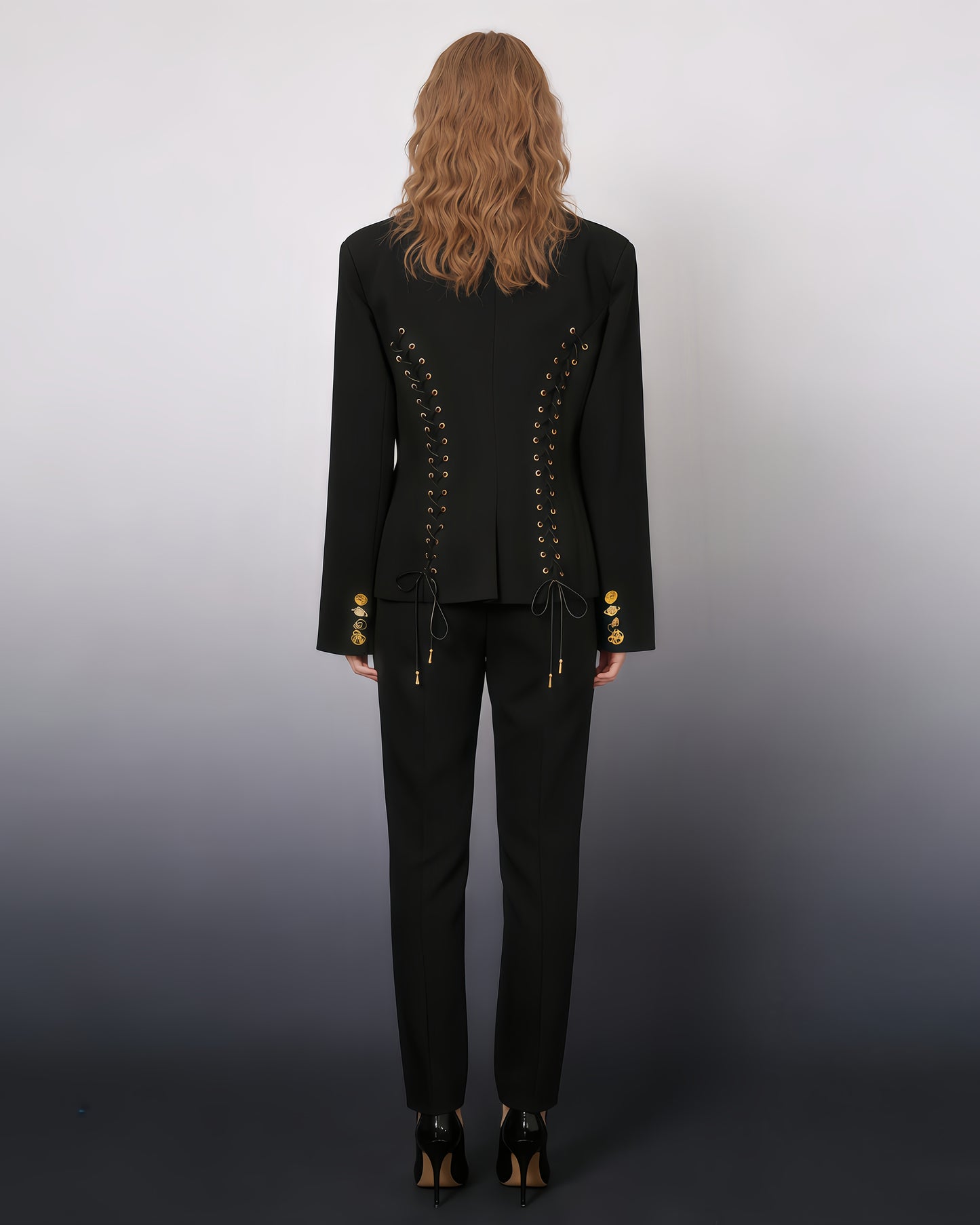 Black Blazer with Unique Gold Button
