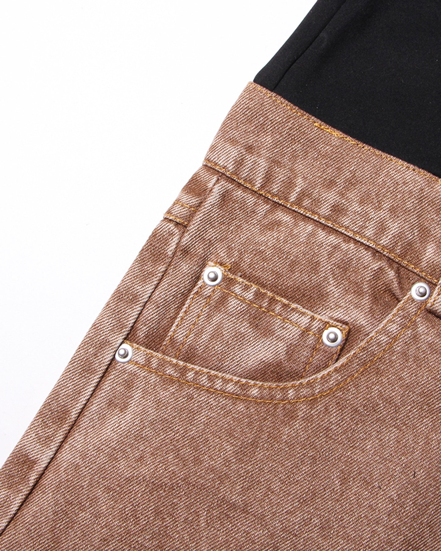 Black & Brown Two-Tone Flared Jeans with Belt
