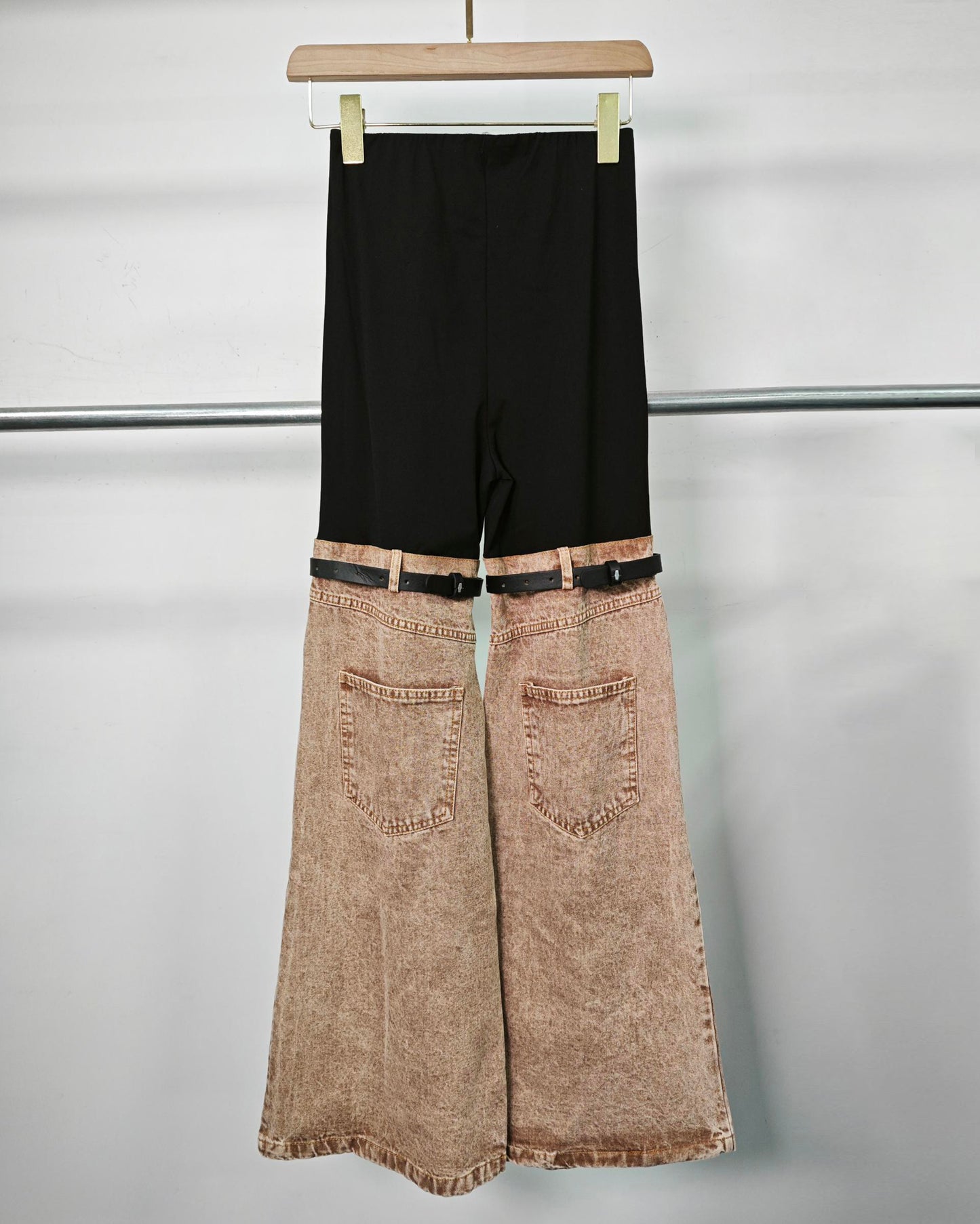 Black & Brown Two-Tone Flared Jeans with Belt