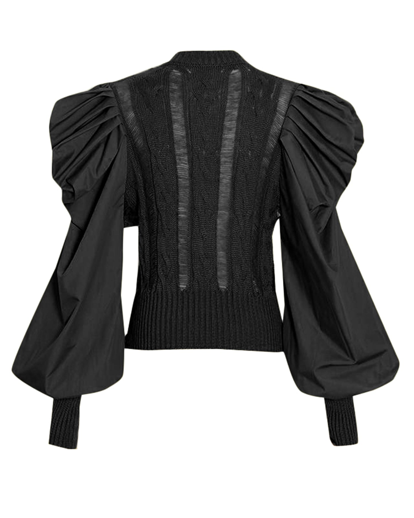Black Cable-Knit Sweater with Voluminous Puff Sleeves