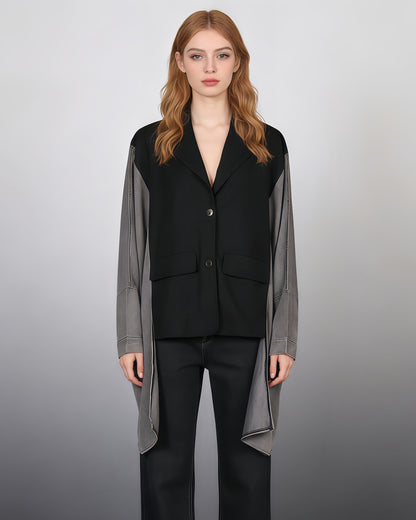 Black & Denim Mixed-Media Asymmetrical Blazer