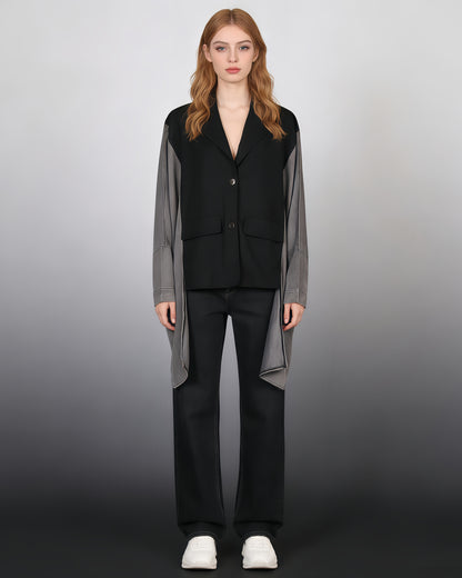 Black & Denim Mixed-Media Asymmetrical Blazer