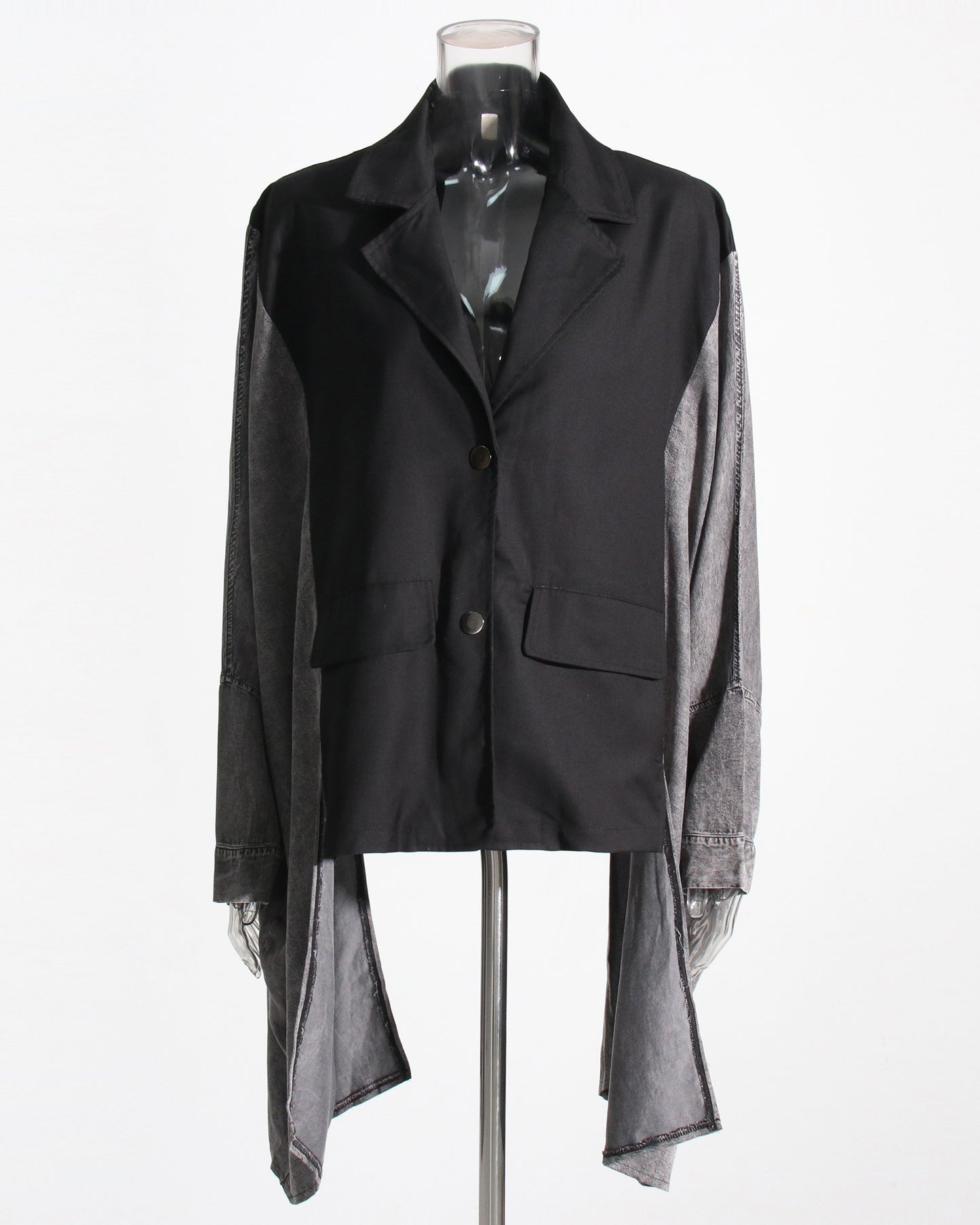 Black & Denim Mixed-Media Asymmetrical Blazer