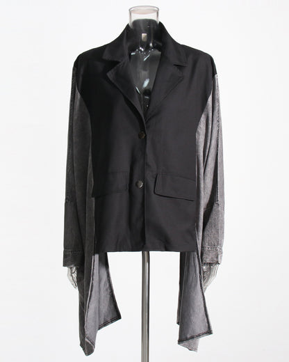 Black & Denim Mixed-Media Asymmetrical Blazer