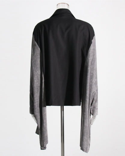 Black & Denim Mixed-Media Asymmetrical Blazer