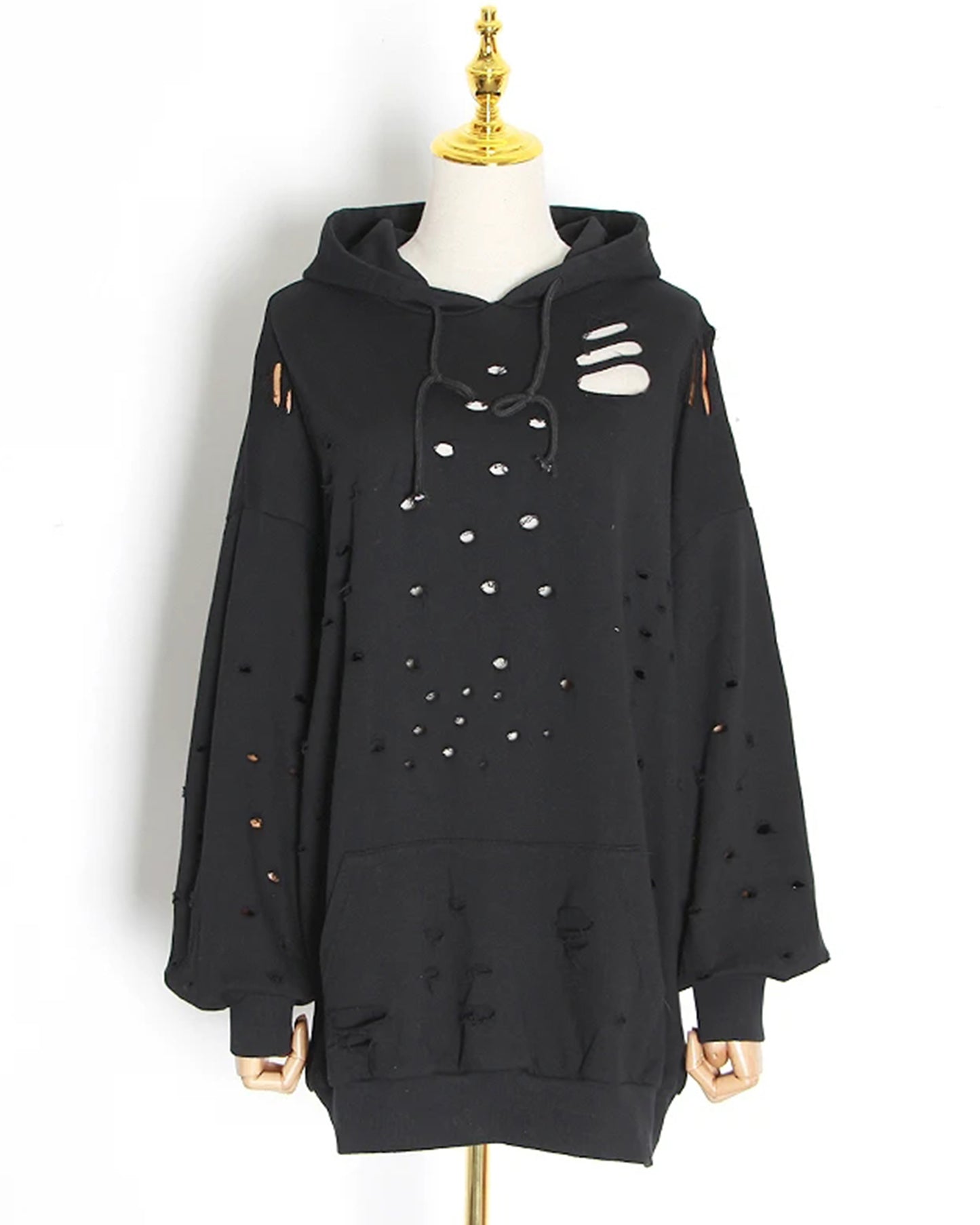 Black Distressed Oversized Hoodie