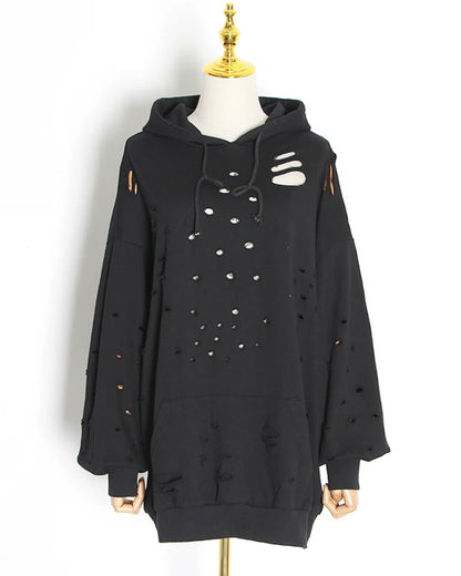Black Distressed Oversized Hoodie