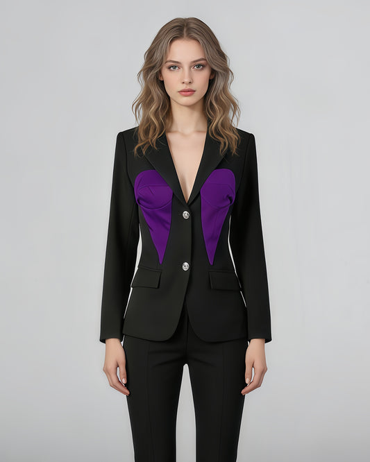 Black & Purple Contrast Corset Blazer