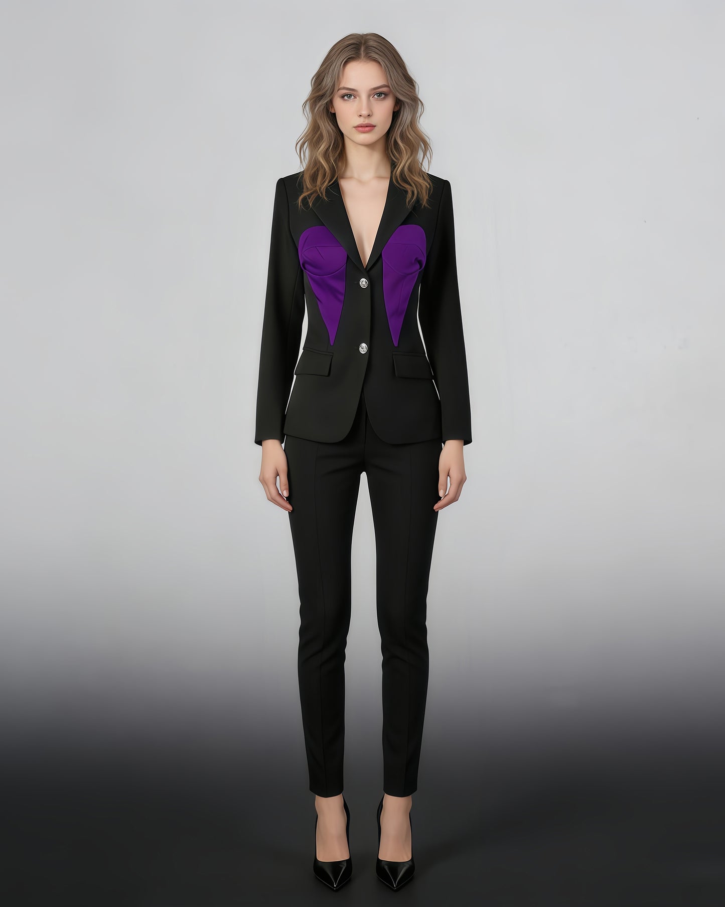 Black & Purple Contrast Corset Blazer